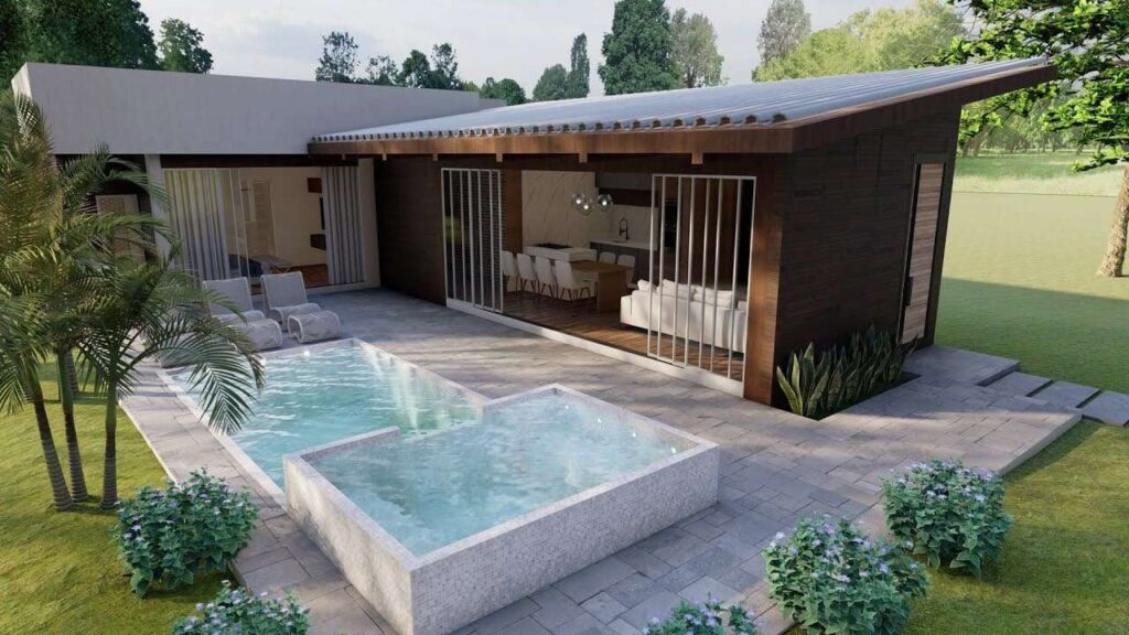 L-Shaped Tiny House Designed from Wood and Concrete